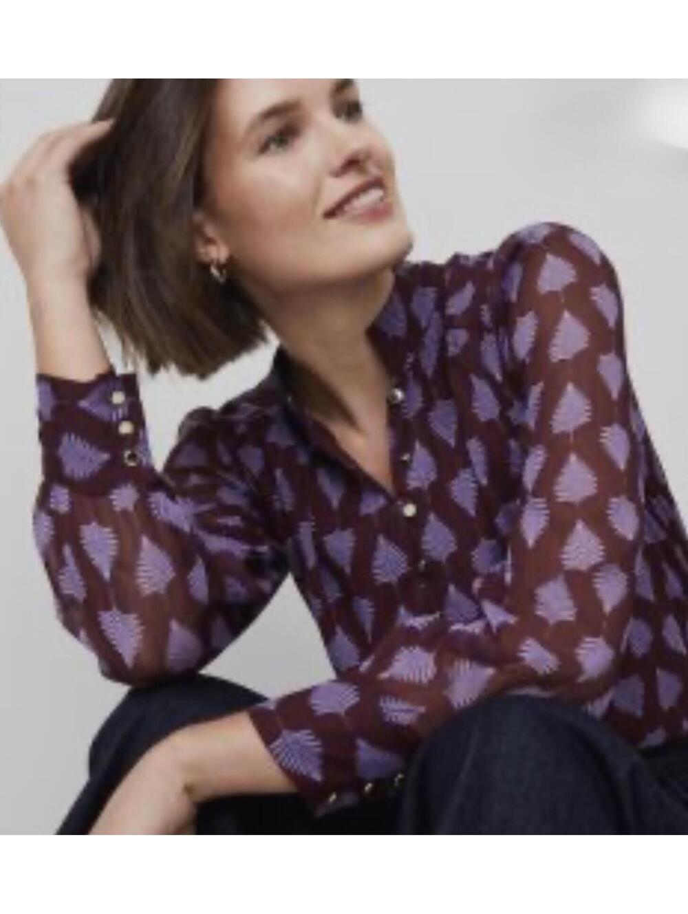 NWT Ann Taylor Fern Multi Button Burgundy & Lilac Pattern Shirt SZ XS